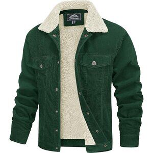 Mens  Emerald Green Corduroy Jacket Sherpa Lined Warm Winter Trucker Cargo Coat
